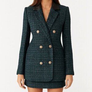 $445 Generation Love Green Gold Eliza Tweed Double Breasted Blazer Jacket sz XL